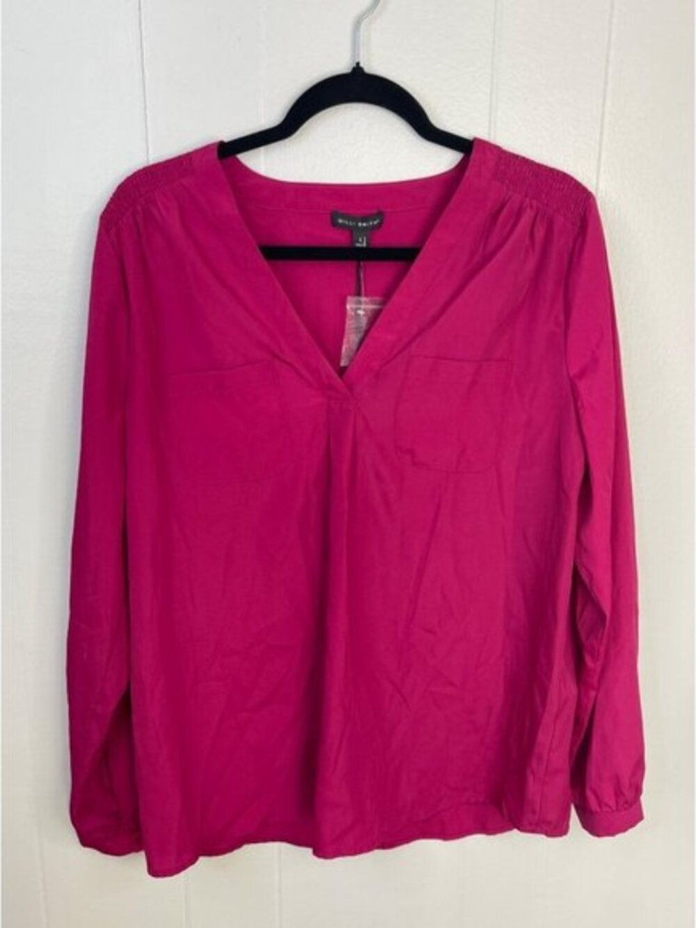 Willi Smith Womens Fuchsia Long Sleeve Blouse Size L 100% Polyester  NEW